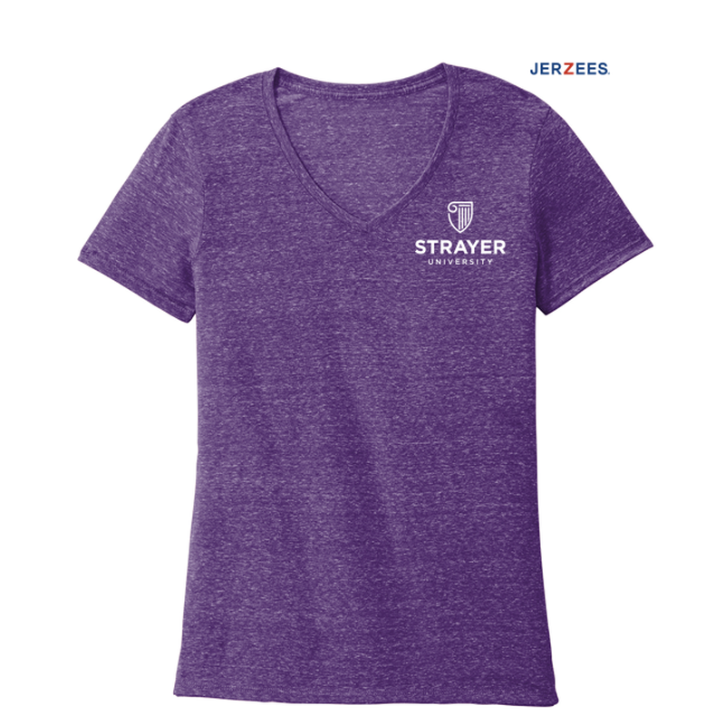 NEW STRAYER JERZEES ® Ladies Snow Heather Jersey V-Neck T-Shirt-PURPLE