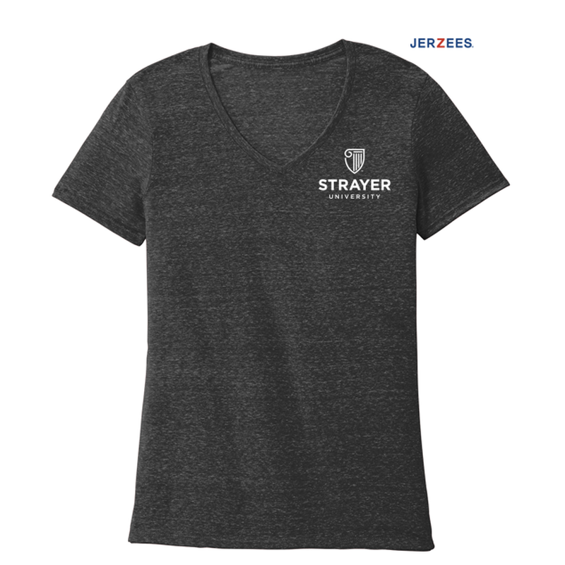NEW STRAYER JERZEES ® Ladies Snow Heather Jersey V-Neck T-Shirt-BLACK INK