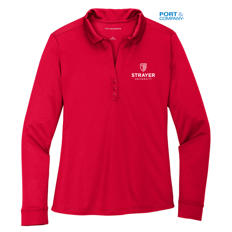 STRAYER Port Authority ® Ladies Silk Touch™ Performance Long Sleeve Polo-Red
