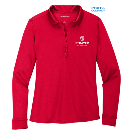 NEW STRAYER Port Authority ® Ladies Silk Touch™ Performance Long Sleeve Polo-Red