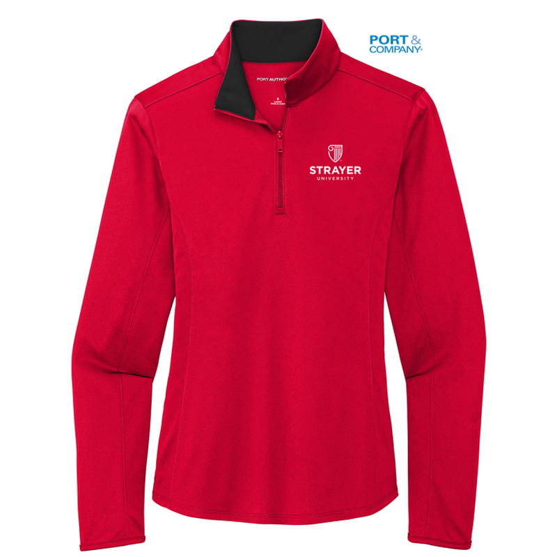 STRAYER Port Authority Ladies Silk Touch ™ Performance 1/4-Zip - RED/BLACK