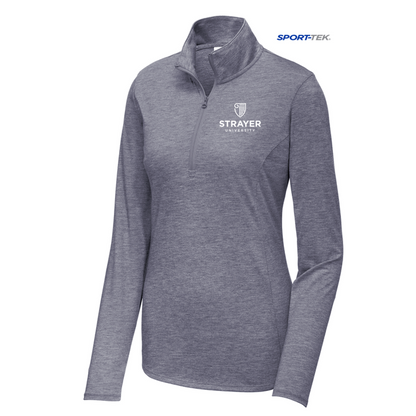 NEW STRAYER Sport-Tek ® Ladies PosiCharge ® Tri-Blend Wicking 1/4-Zip Pullover - True Navy Heather