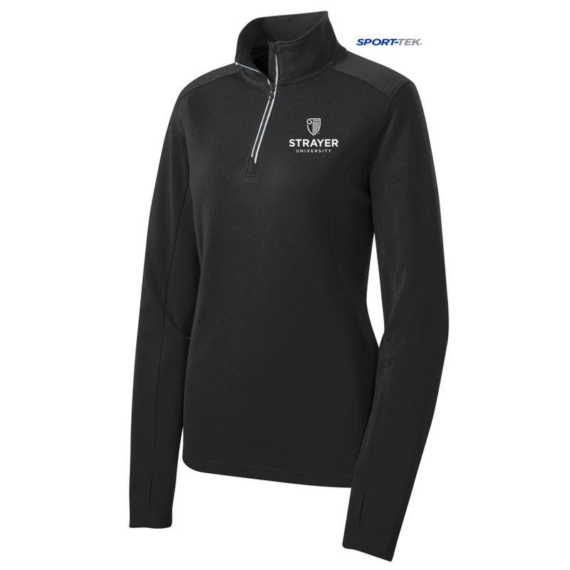 NEW STRAYER Sport-Tek® Ladies Sport-Wick® Textured 1/4-Zip Pullover-BLACK
