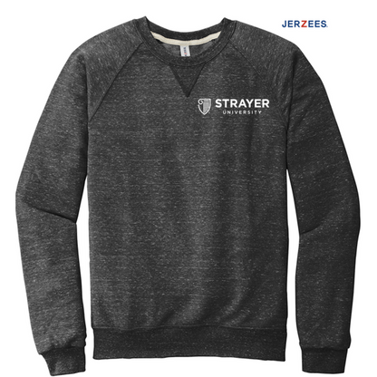 NEW STRAYER JERZEES ® Snow Heather French Terry Raglan Crew-BLACK