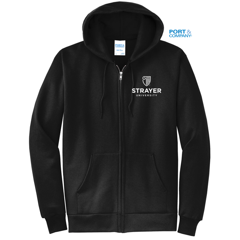 NEW STRAYER Port & Company® Core Fleece Full-Zip Hooded Sweatshirt-Black