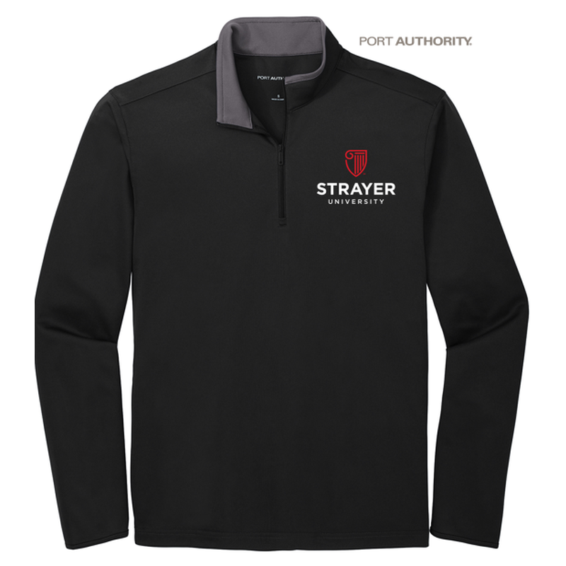 STRAYER Port Authority ® Silk Touch ™ Performance 1/4-Zip Black/ Steel Grey