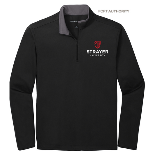 NEW STRAYER Port Authority ® Silk Touch ™ Performance 1/4-Zip Black/ Steel Grey