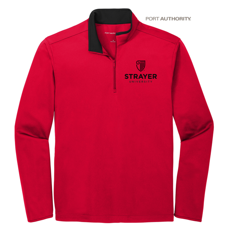 NEW STRAYER Port Authority ® Silk Touch ™ Performance 1/4-Zip Red/ Black
