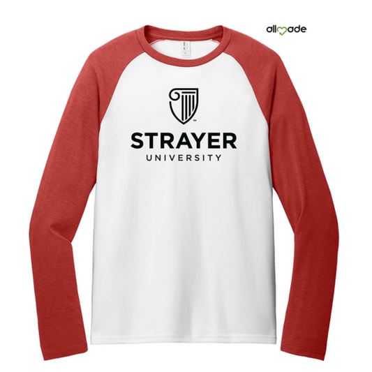 NEW STRAYER Allmade® Unisex Tri-Blend Long Sleeve Colorblock Raglan - Rise Up Red/ Bright White