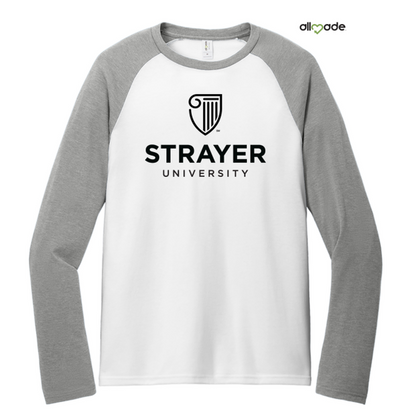 NEW STRAYER Allmade® Unisex Tri-Blend Long Sleeve Colorblock Raglan - luminum Grey/ Bright White