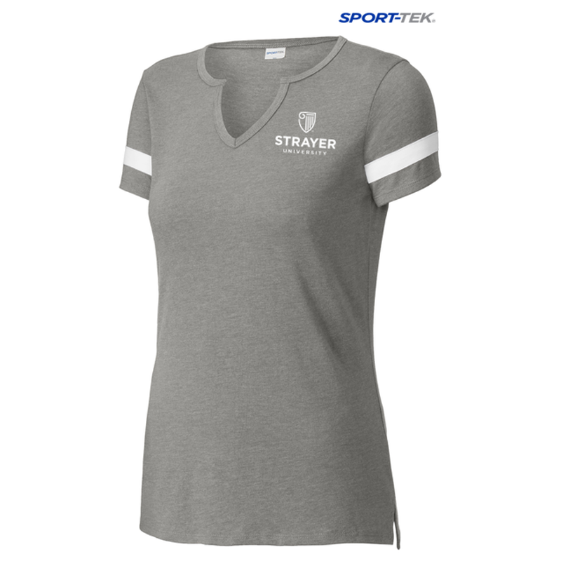 NEW STRAYER Sport-Tek® Ladies Halftime Notch Neck Tee - Vintage Heather/ White