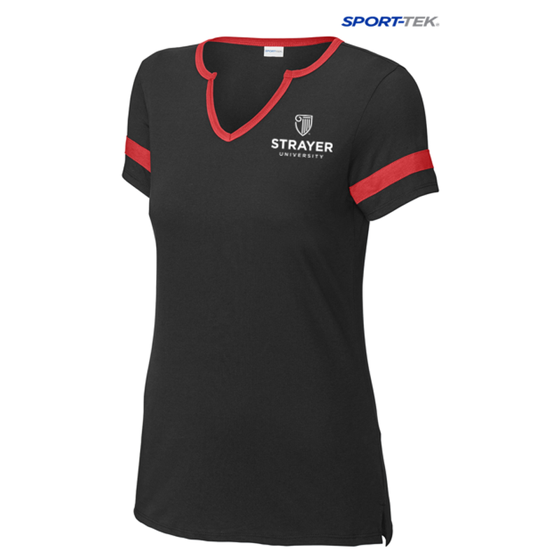 STRAYER Sport-Tek® Ladies Halftime Notch Neck Tee - Black/ Deep Red