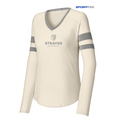 STRAYER Sport-Tek® Ladies Halftime Stripe Long Sleeve V-Neck Tee - Vintage Heather/ Ecru