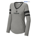 STRAYER Sport-Tek® Ladies Halftime Stripe Long Sleeve V-Neck Tee - Black/ Vintage Heather
