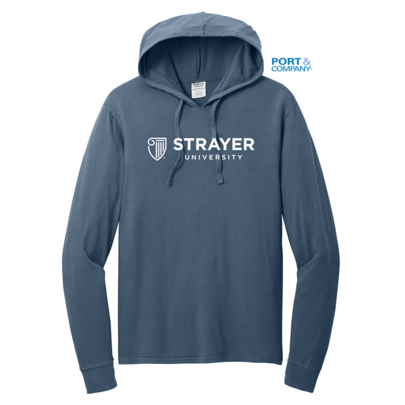 NEW STRAYER Port & Company® Beach Wash® Garment-Dyed Pullover Hooded Tee - Denim Blue COMING SOON PRE-ORDER ONLY