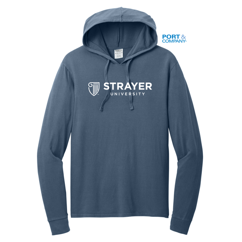 STRAYER Port & Company® Beach Wash® Garment-Dyed Pullover Hooded Tee - Denim Blue