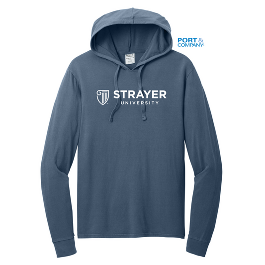 NEW STRAYER Port & Company® Beach Wash® Garment-Dyed Pullover Hooded Tee - Denim Blue