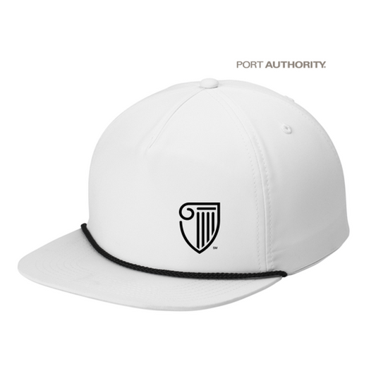 NEW STRAYER Port Authority® 5-Panel Poly Rope Cap - WHITE/BLACK