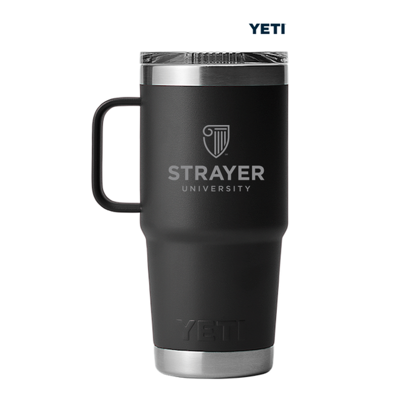 NEW STRAYER YETI RAMBLER 20 OZ TRAVEL MUG WITH STRONGHOLD LID - BLACK