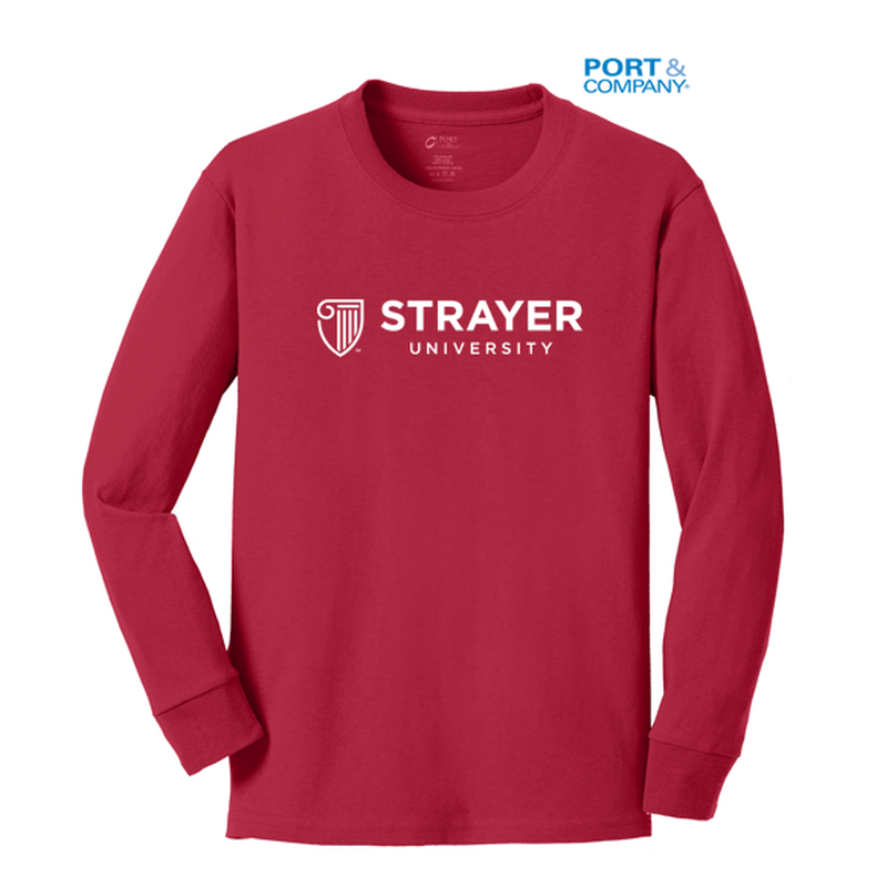 STRAYER Port & Company® Youth Long Sleeve Core Cotton Tee - RED