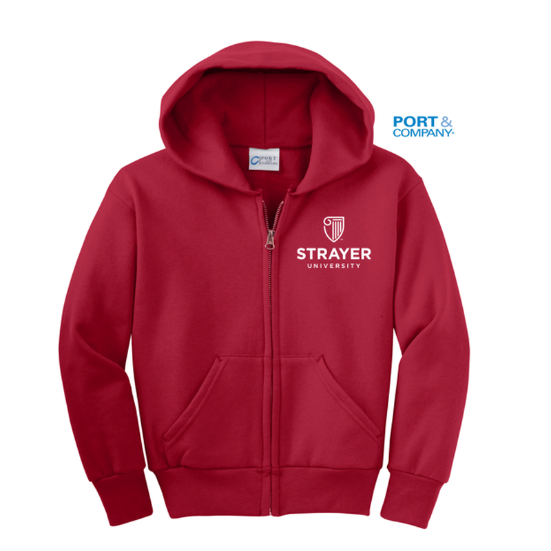 STRAYER Port & Company® Youth Core Fleece Full-Zip Hooded Sweatshirt - RED