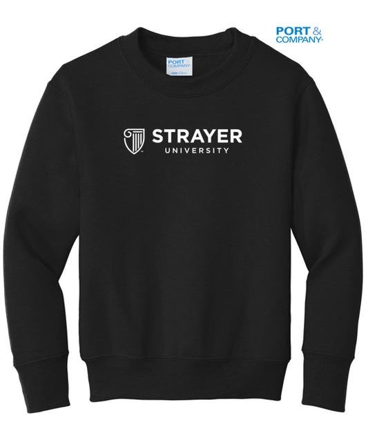 NEW STRAYER Port & Company® Youth Core Fleece Crewneck Sweatshirt - BLACK
