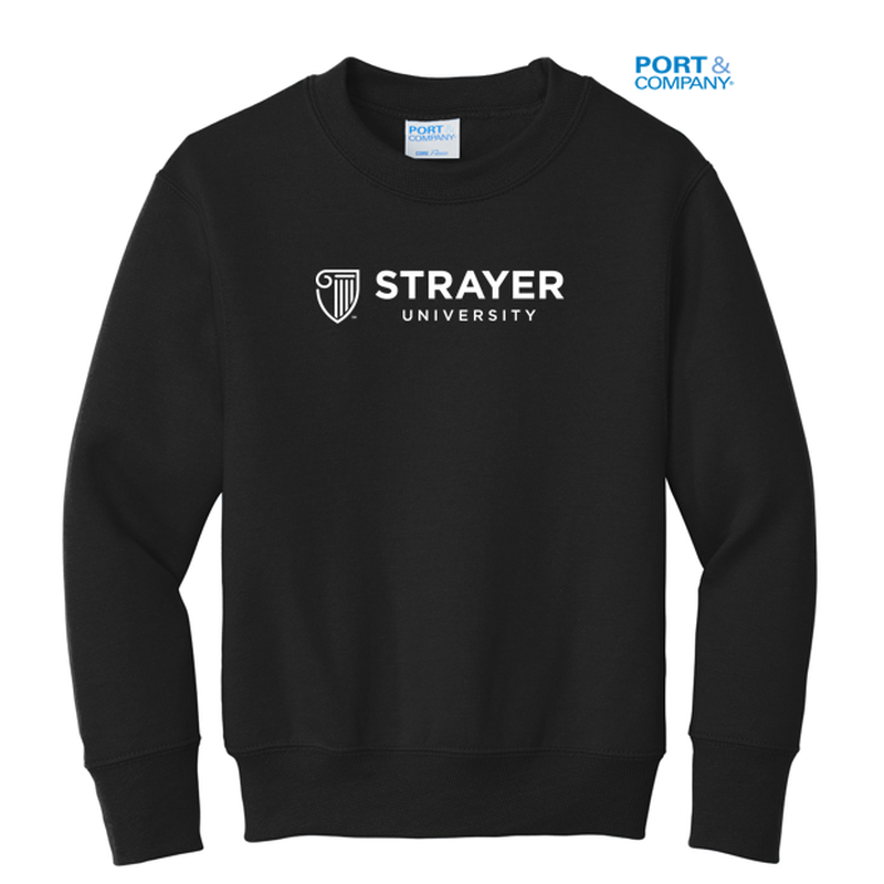 STRAYER Port & Company® Youth Core Fleece Crewneck Sweatshirt - BLACK