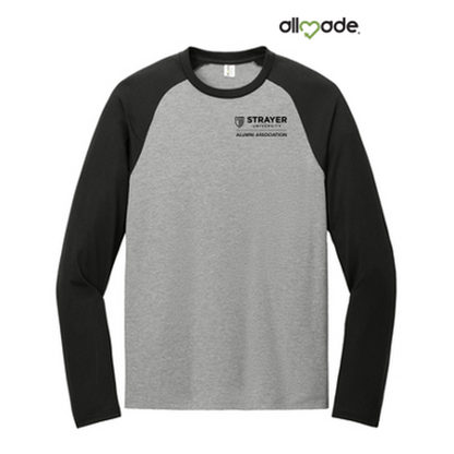 NEW STRAYER ALUMNI - Allmade® Unisex Tri-Blend Long Sleeve Colorblock Raglan - Deep Black/Aluminum Grey