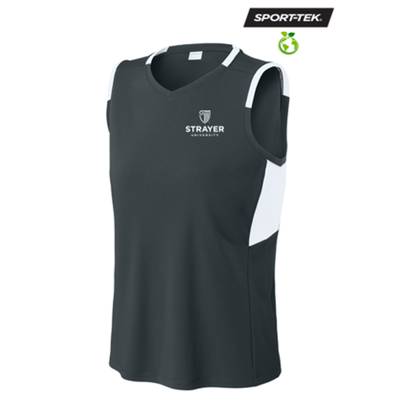 NEW STRAYER Sport-Tek® Women’s Club Sleeveless V-Neck - Iron Grey/White