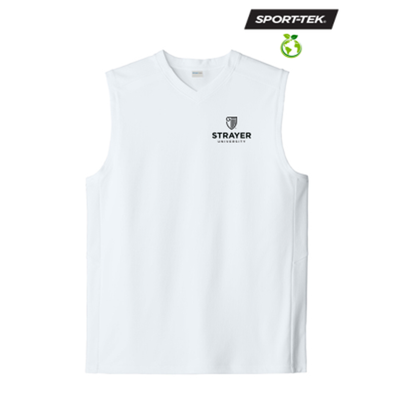 NEW STRAYER Sport-Tek® Women’s Club Sleeveless V-Neck - White/White