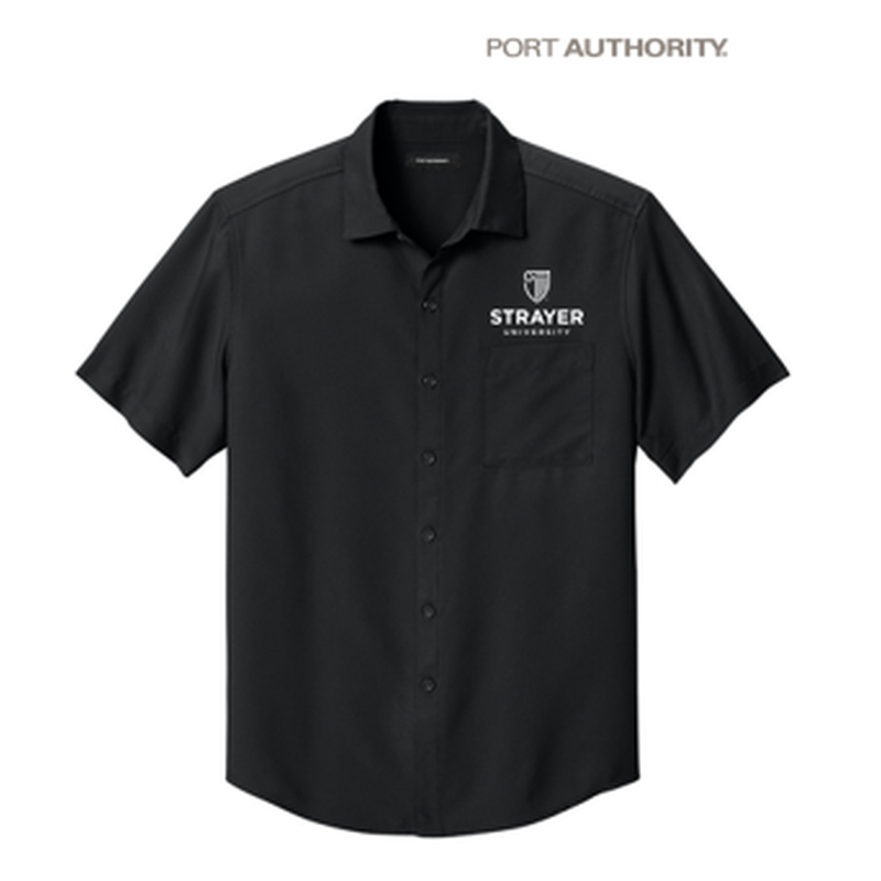NEW STRAYER Port Authority® Short Sleeve UV Dockside Shirt - Deep Black