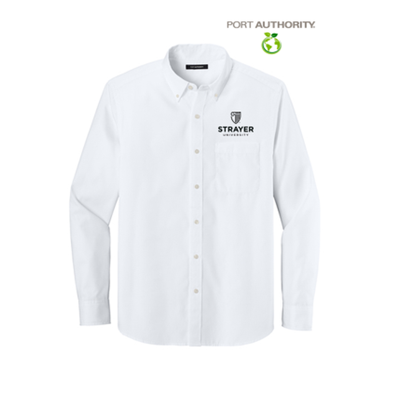 NEW STRAYER Port Authority® Long Sleeve Nailhead Easy Care Shirt - White