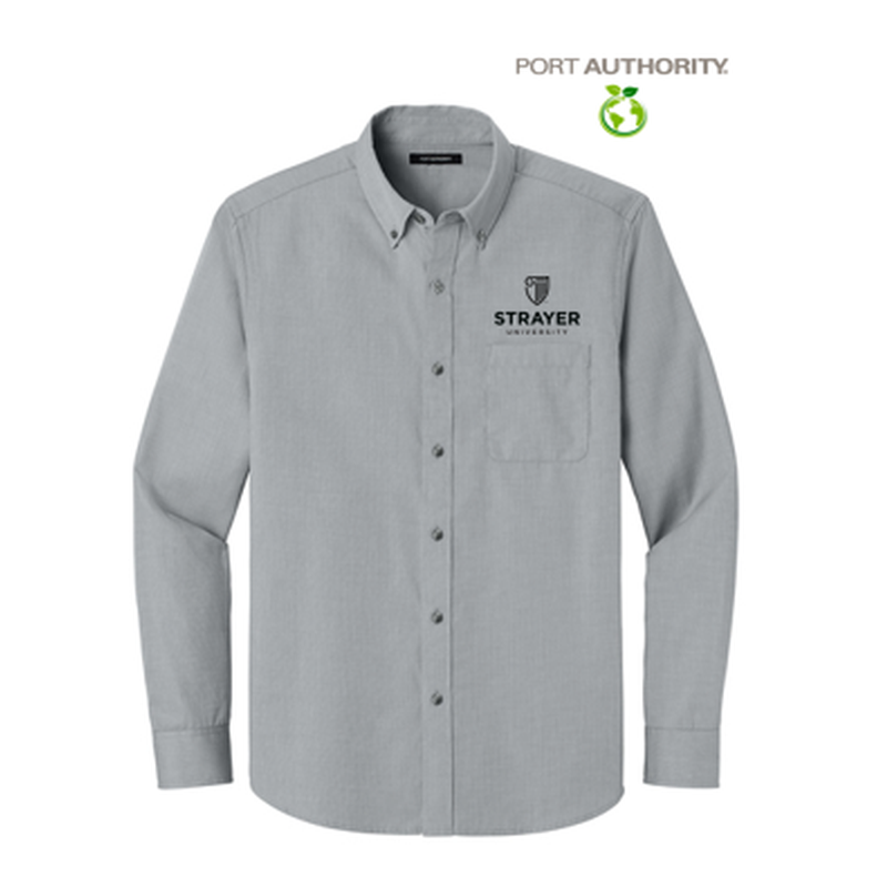 NEW STRAYER Port Authority® Long Sleeve Nailhead Easy Care Shirt - Gusty Grey