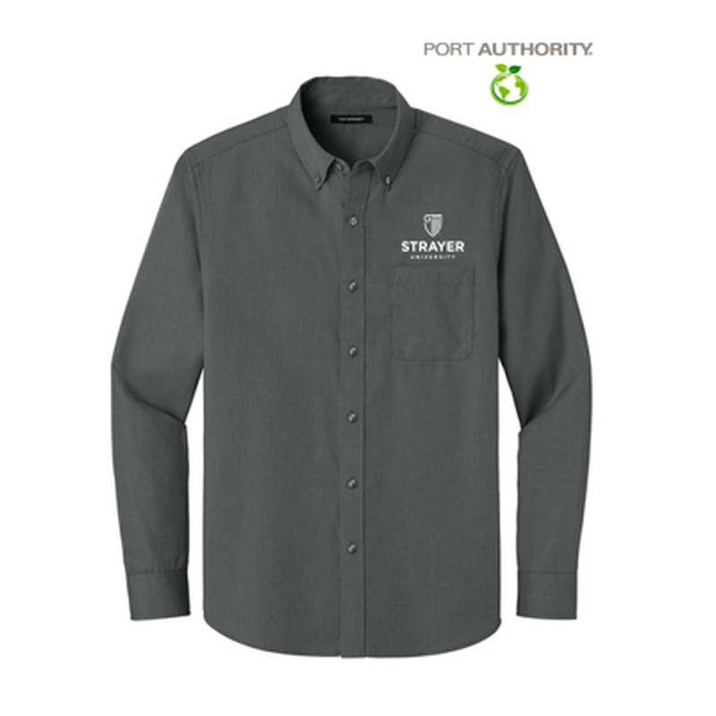 NEW STRAYER Port Authority® Long Sleeve Nailhead Easy Care Shirt - Deep Black