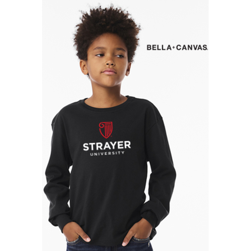 NEW Strayer BELLA+CANVAS® Youth 6-Ounce Heavyweight Long Sleeve Tee - Vintage Black