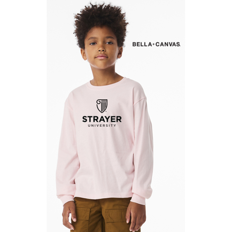 NEW Strayer BELLA+CANVAS® Youth 6-Ounce Heavyweight Long Sleeve Tee - Soft Pink