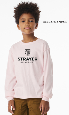 NEW Strayer BELLA+CANVAS® Youth 6-Ounce Heavyweight Long Sleeve Tee - Soft Pink