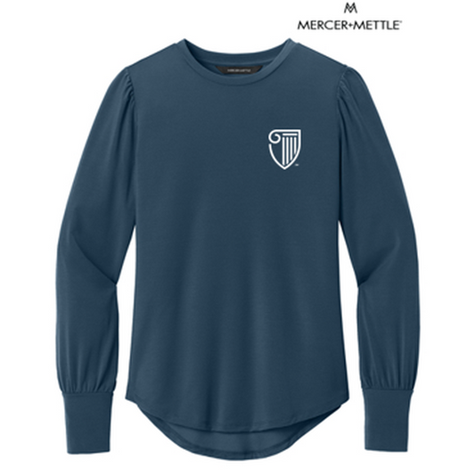 NEW STRAYER Mercer+Mettle® Women’s Stretch Jersey Long Sleeve Blouson Top - Insignia Blue