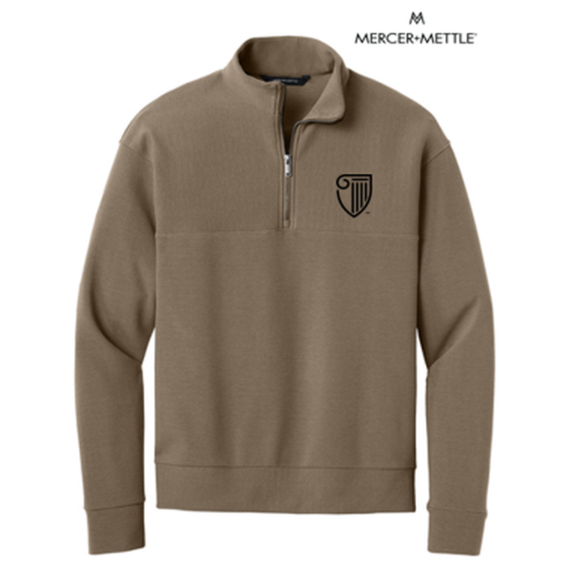 NEW STRAYER Mercer+Mettle® Linear Texture 1/4-Zip (1.5-in logo) - Warm Taupe