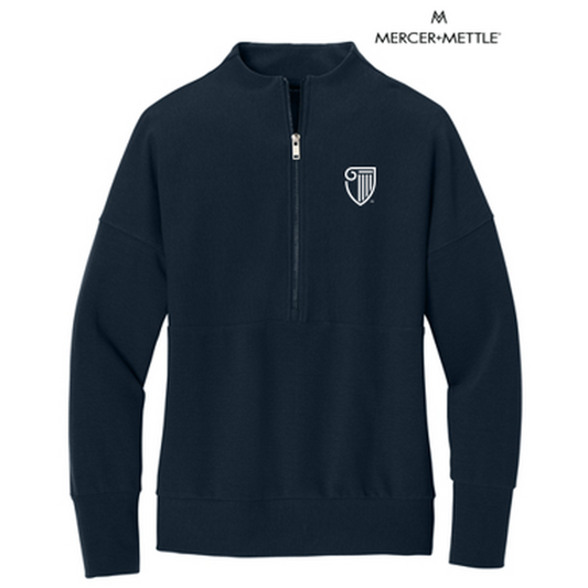 NEW STRAYER Mercer+Mettle® Women’s Linear Texture 1/4-Zip (1-in logo) - Night Navy
