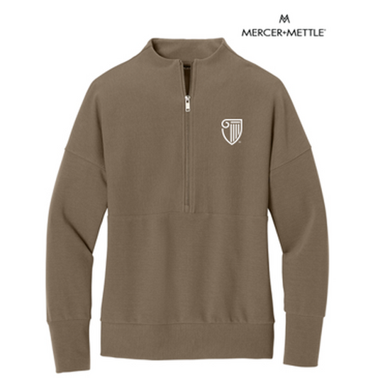 NEW STRAYER Mercer+Mettle® Women’s Linear Texture 1/4-Zip (1-in logo) - Warm Taupe
