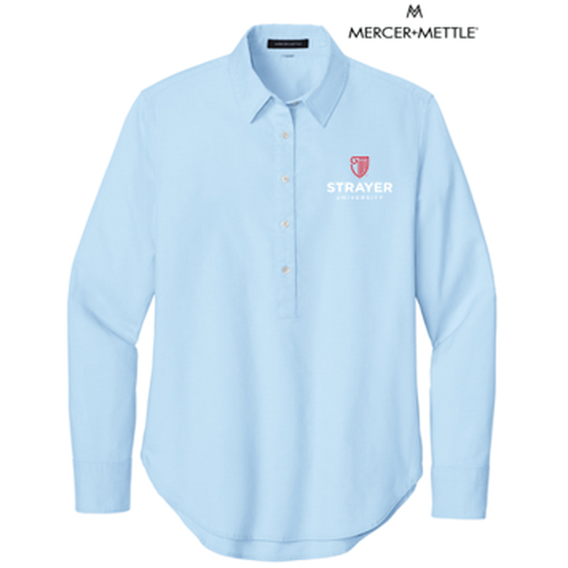 NEW STRAYER Mercer+Mettle® Women’s Long Sleeve Modern Oxford Shirt (3-in logo) - Light Blue