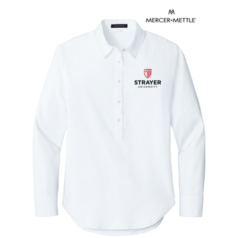 NEW STRAYER Mercer+Mettle® Women’s Long Sleeve Modern Oxford Shirt (3-in logo) - White