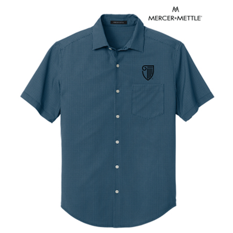 NEW STRAYER Mercer+Mettle® Short Sleeve UV Capital Tech Shirt (1.5-in logo) - Night Navy Dash Print