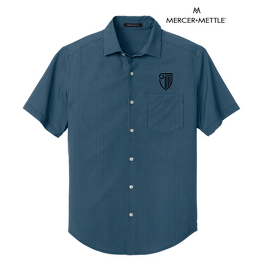 NEW STRAYER Mercer+Mettle® Short Sleeve UV Capital Tech Shirt (1.5-in logo) - Night Navy Dash Print