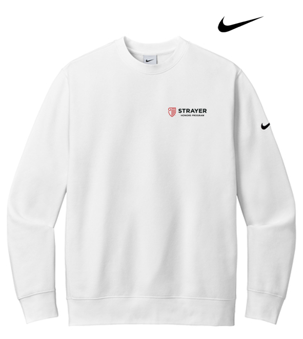 STRAYER HONORS - Nike Club Fleece Sleeve Swoosh Crew - White