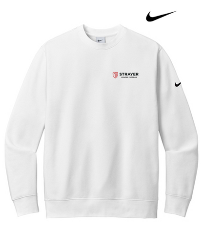 STRAYER HONORS - Nike Club Fleece Sleeve Swoosh Crew - White