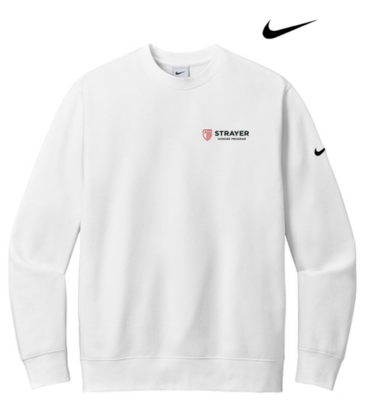 STRAYER HONORS - Nike Club Fleece Sleeve Swoosh Crew - White