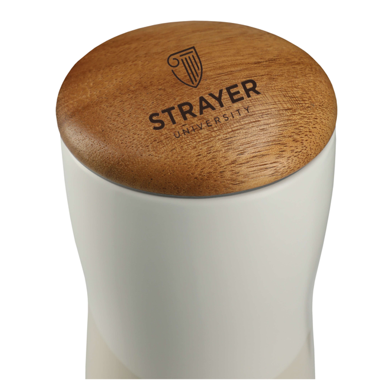 STRAYER Reno Double Wall Ceramic Tumbler w/Wood Lid 10oz - White