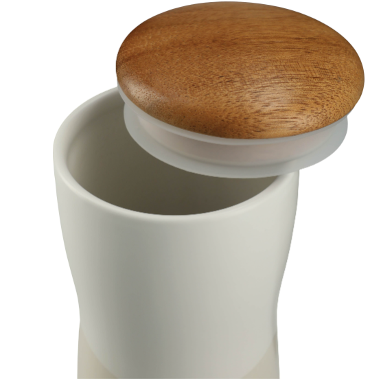 STRAYER Reno Double Wall Ceramic Tumbler w/Wood Lid 10oz - White